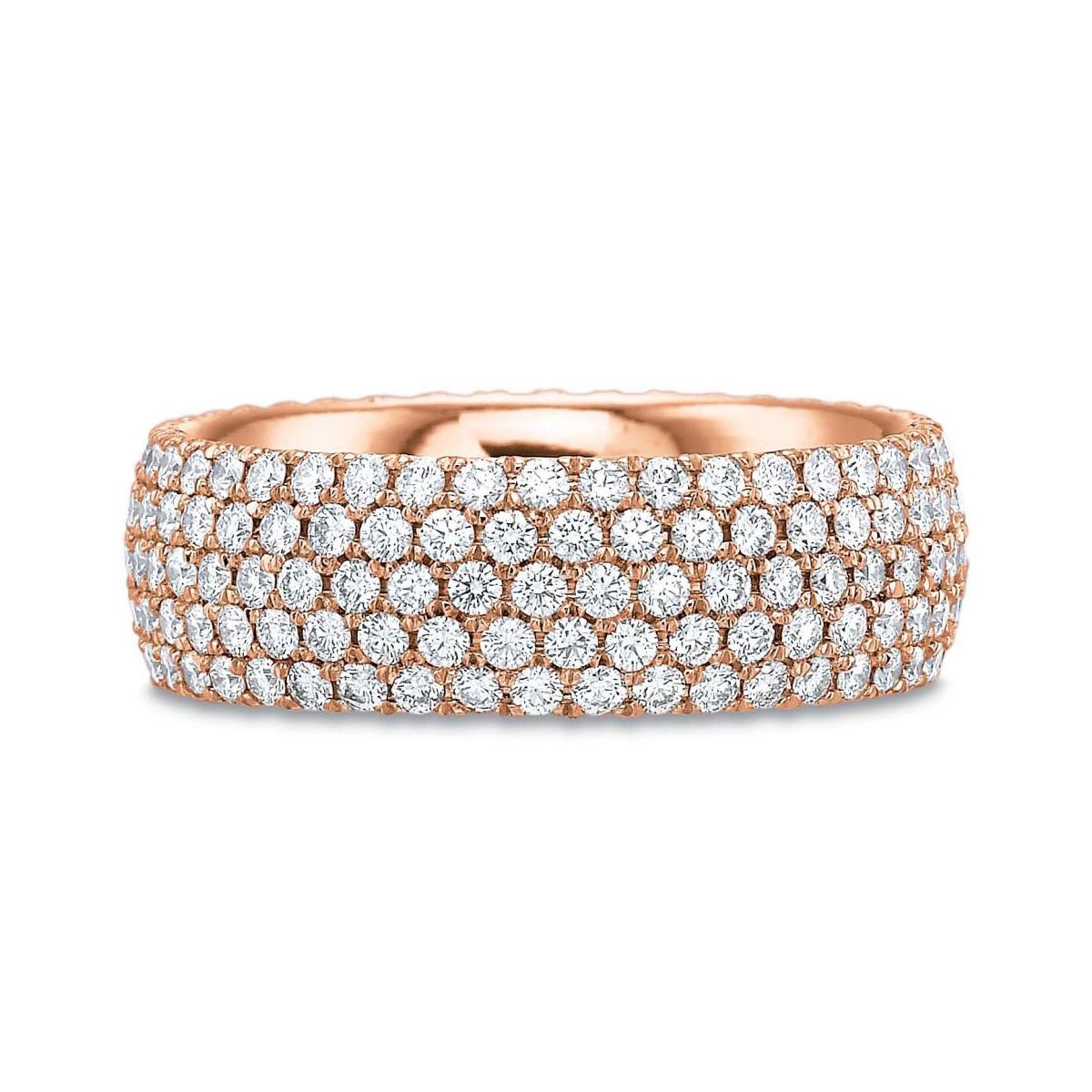 18K Rose Gold Five Row Diamond Eternity Band, 6.6mm