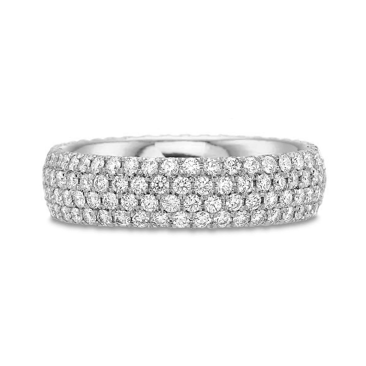 18K White Gold Diamond 4 Row Comfort Fit Eternity Band, 1.32cttw