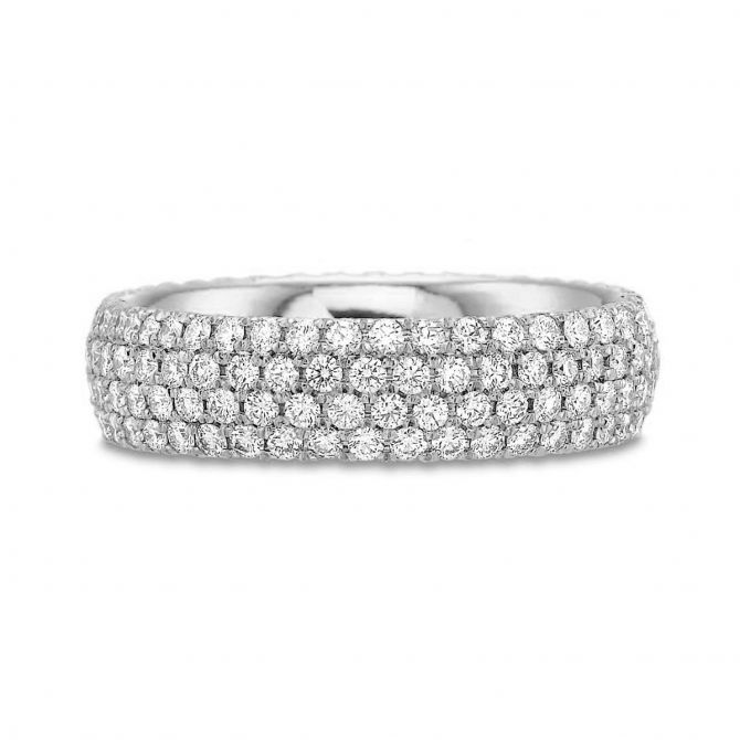 18K White Gold Diamond 4 Row Comfort Fit Eternity Band, 1.32cttw