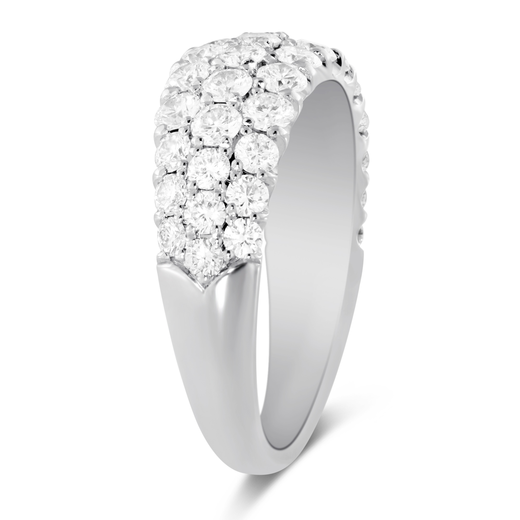 18K White Gold Three Row Diamond Wedding Band