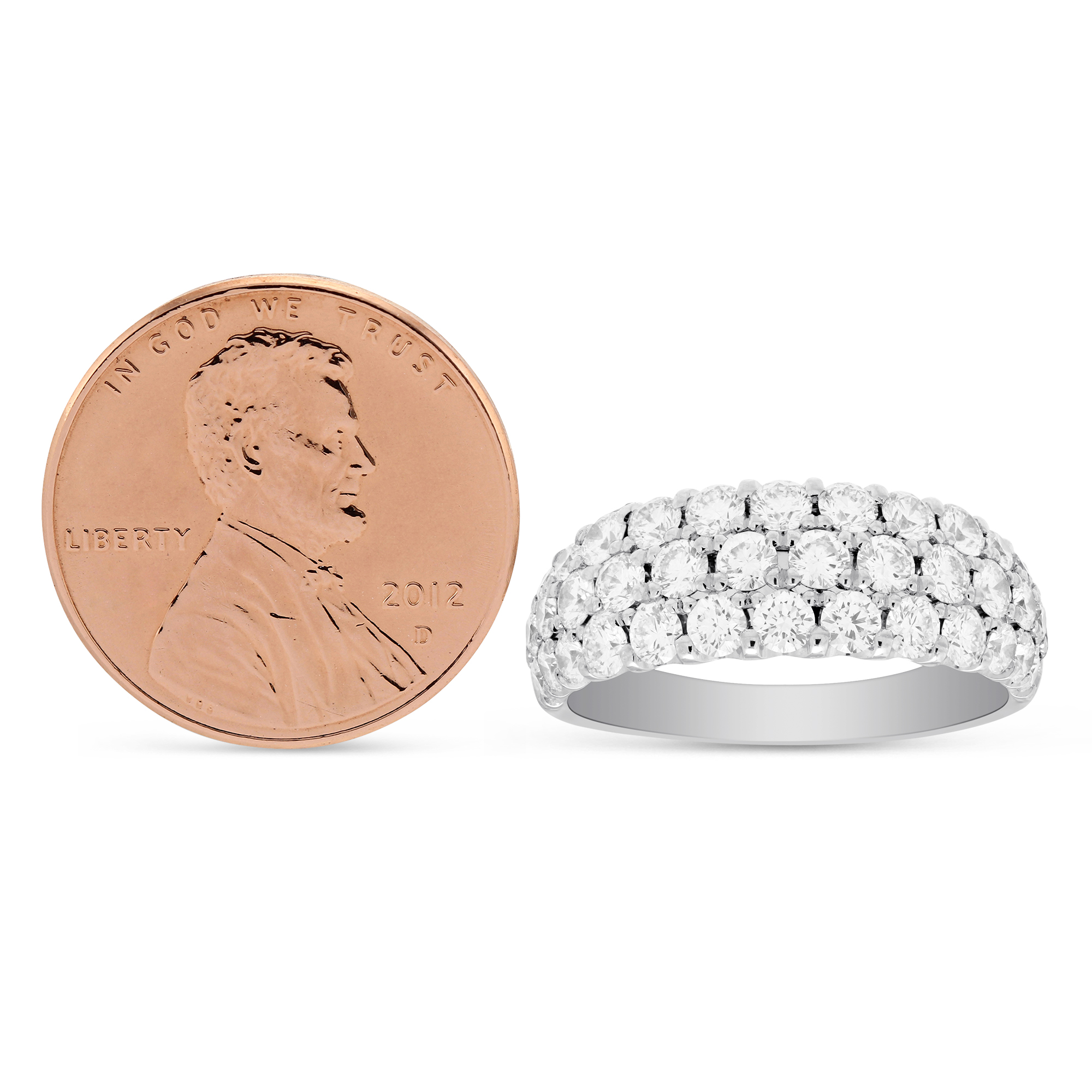 18K White Gold Three Row Diamond Wedding Band