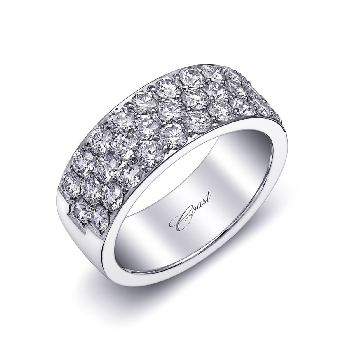 14K White Gold DiamondPave 3 Row Wedding Band, 1.70cttw