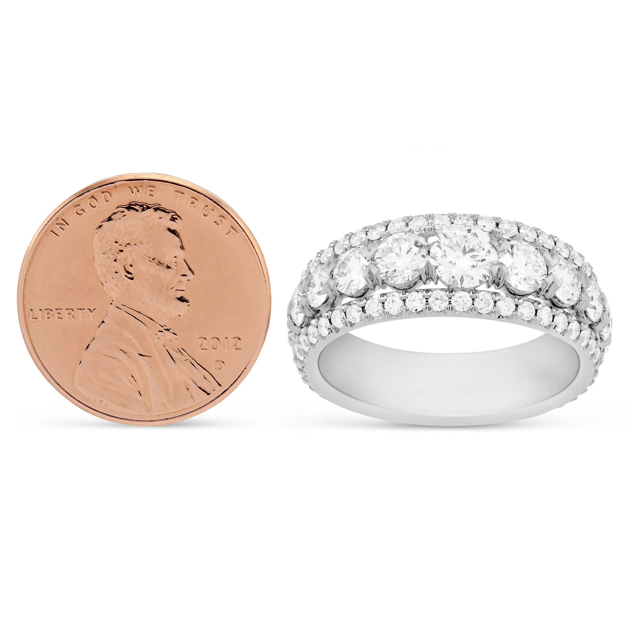 18K White Gold Three Row Graduated Diamond Wedding Band, 1.86cttw
