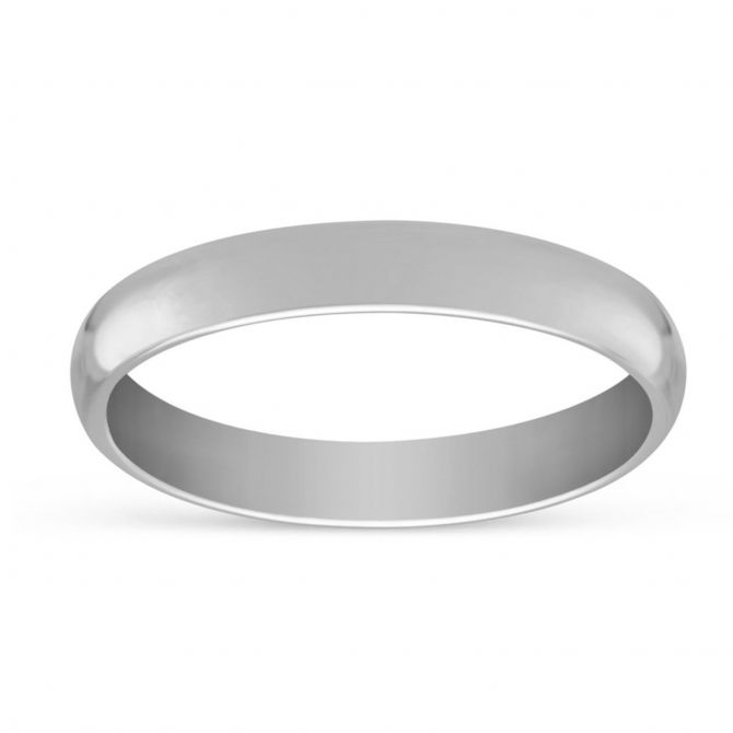White Gold Low Dome 3mm Wedding Band, Size 7