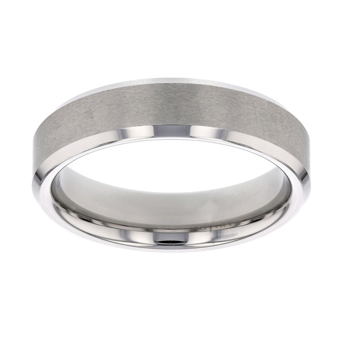 White Tungsten & Satin Finish Beveled Edge Comfort Fit Wedding Band, Size 8