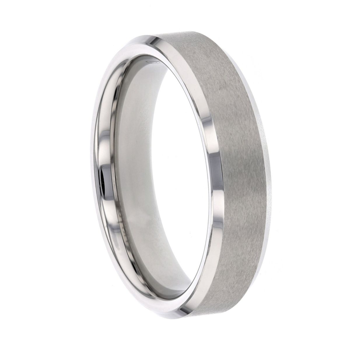 White Tungsten & Satin Finish Beveled Edge Comfort Fit Wedding Band, Size 8