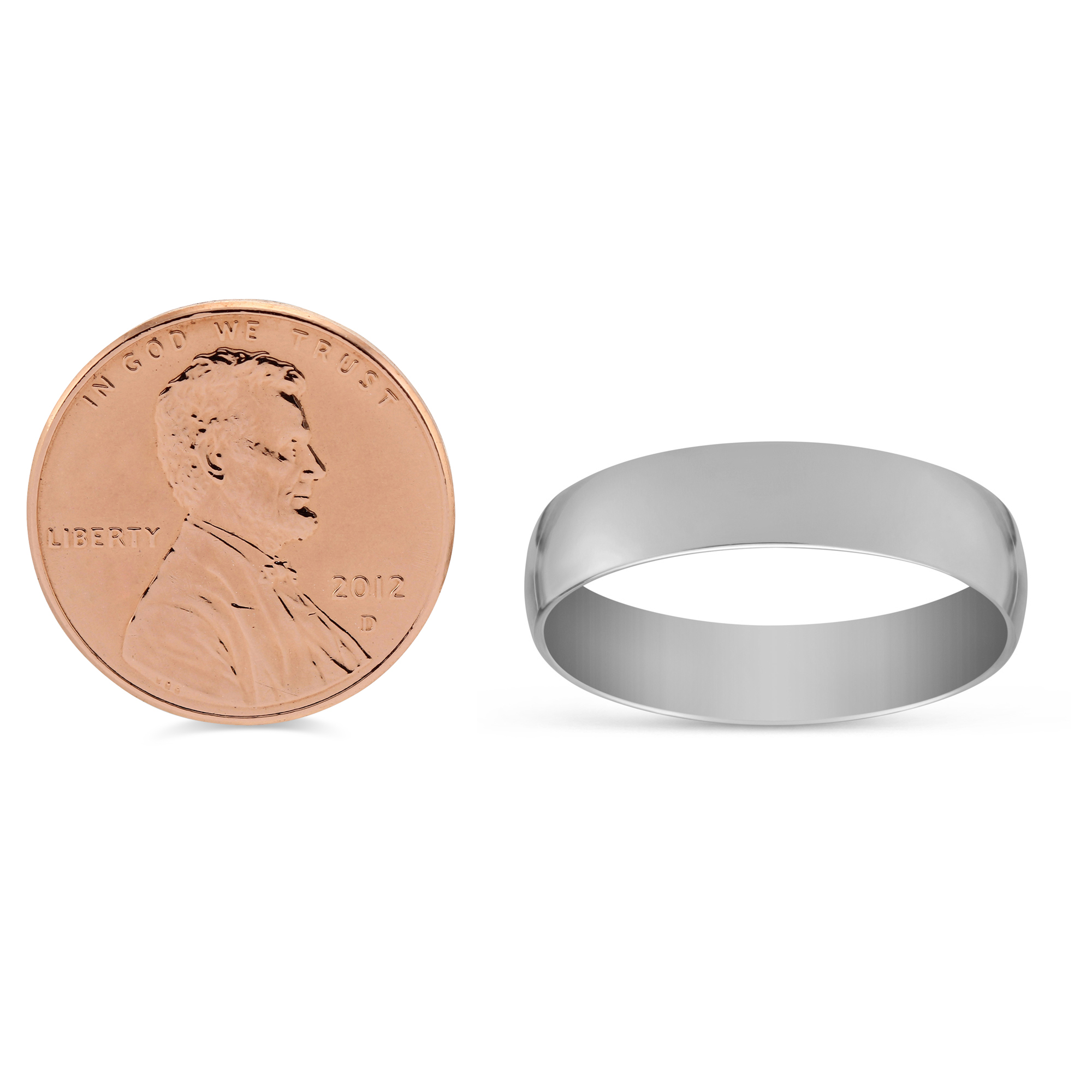 14K White Gold Men's Comfort Fit Low Dome Wedding Band, 5mm