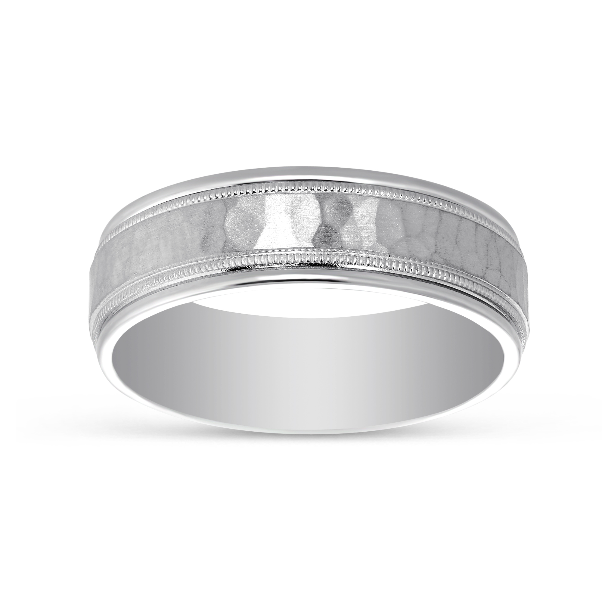 White Gold Hammered Milgrain Wedding Band, 6.5mm