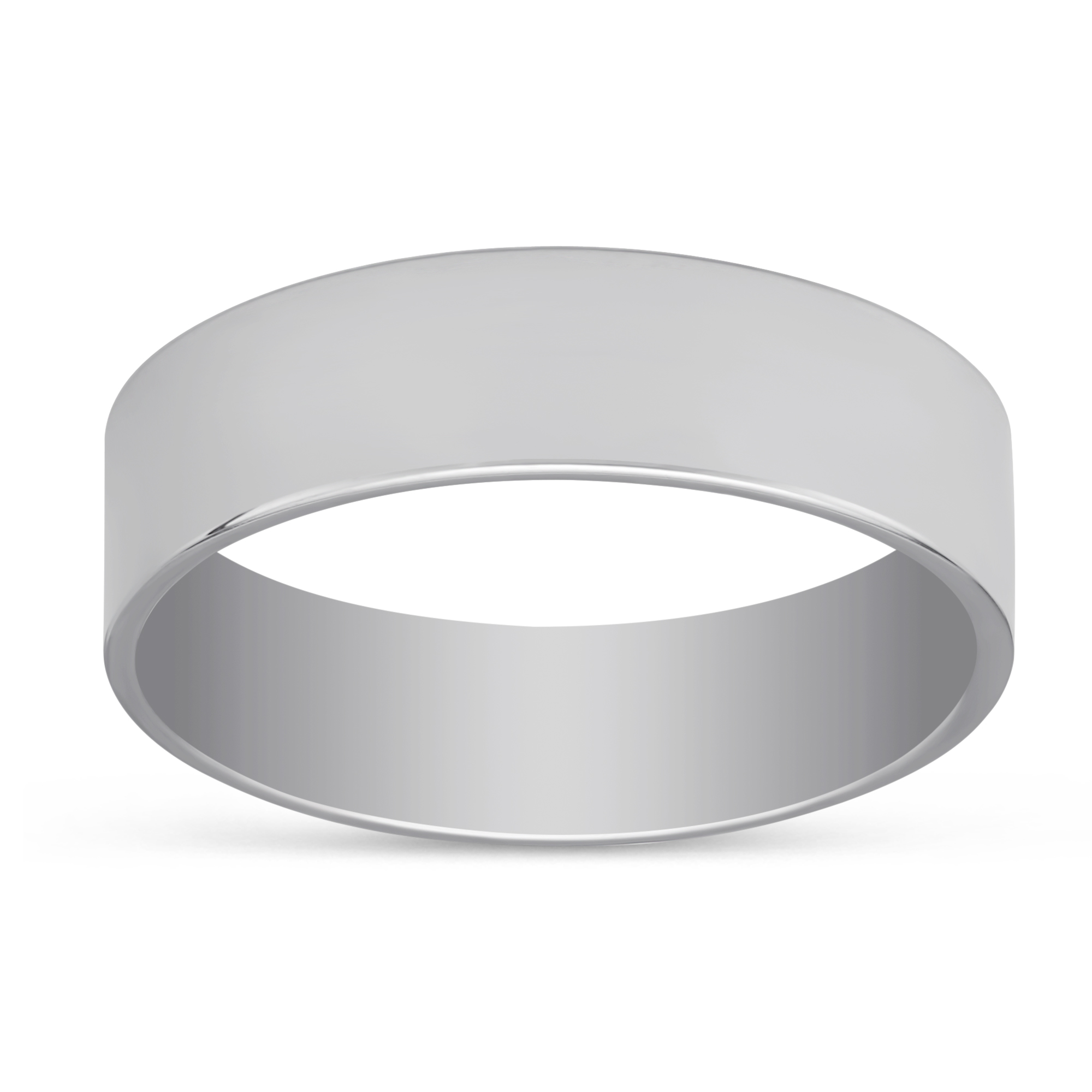 14K White Gold Men's Comfort Fit Flat Wedding Band, 6mm