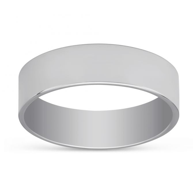 14K White Gold Men's Comfort Fit Flat Wedding Band, 6mm
