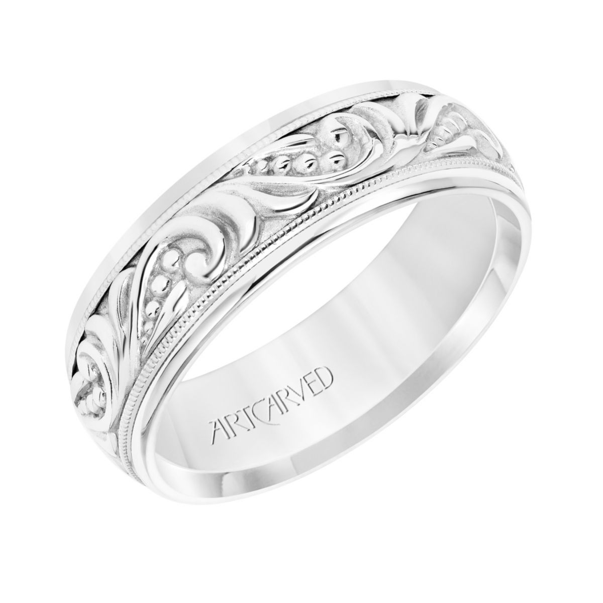 ArtCarved 14K White Gold 7mm Comfort Fit High Polish Filigree Wedding