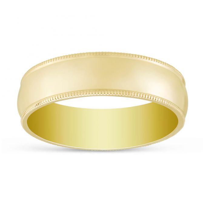 14K Yellow Gold Low Dome Milgrain Edge Wedding Band, 6mm, Size 11