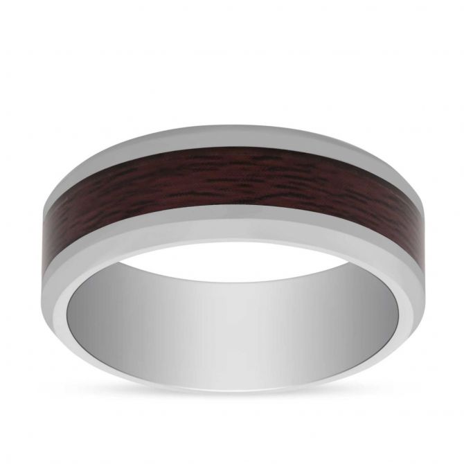 Tungsten 8mm Comfort Fit Wedding Band with Cherry Wood Inlay, Size 10