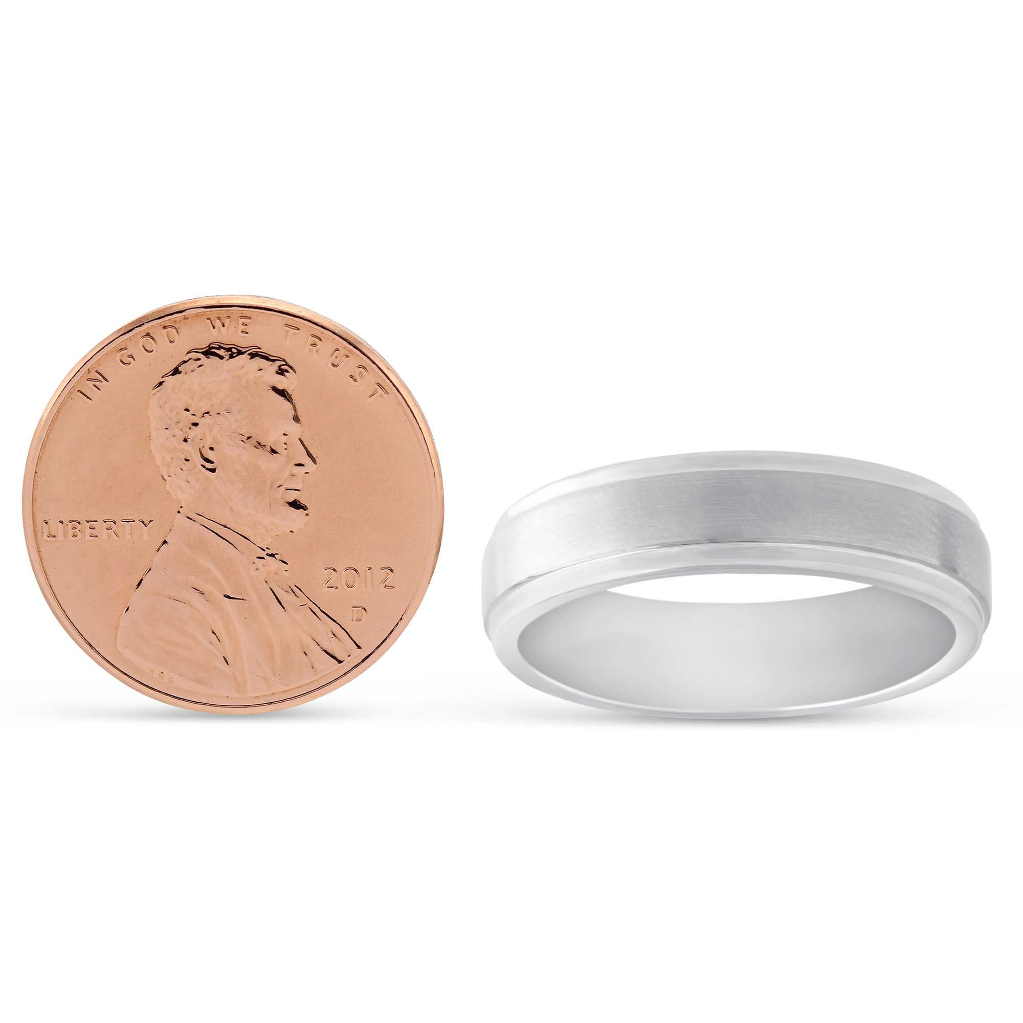White Tungsten 6mm Step Edge Wedding Band, 6mm, Size 10