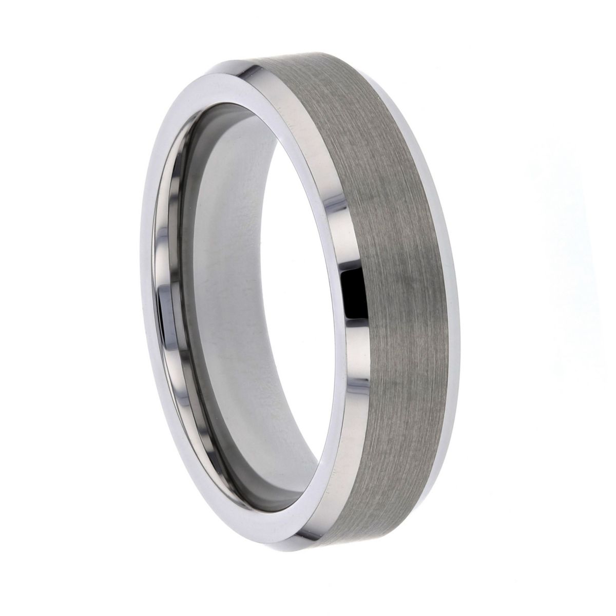 Tungsten & Satin Finish Comfort Fit High Polish 6mm Wedding Band, size 9