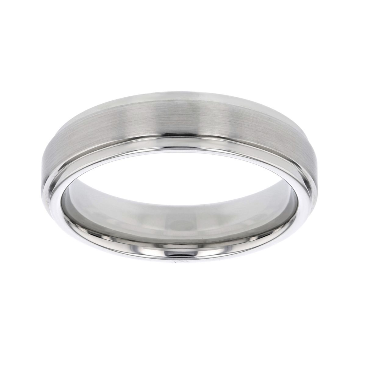 White Tungsten 6mm Comfort Fit Wedding Band with Brushed Raised Center, Size 11
