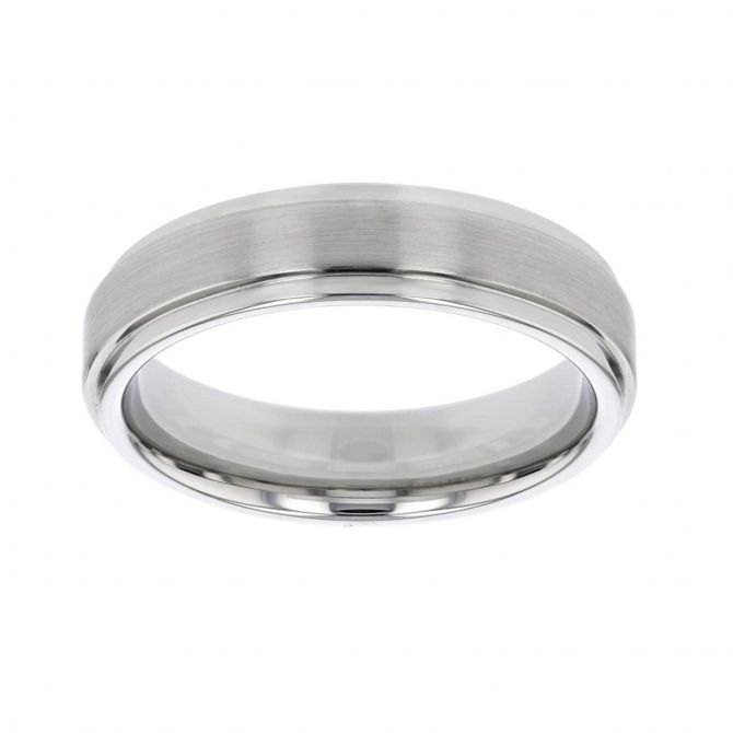 White Tungsten 6mm Comfort Fit Wedding Band with Brushed Raised Center, Size 11