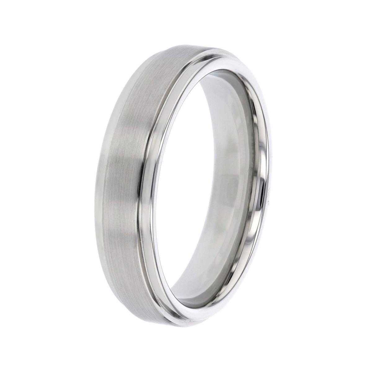 White Tungsten 6mm Comfort Fit Wedding Band with Brushed Raised Center, Size 11