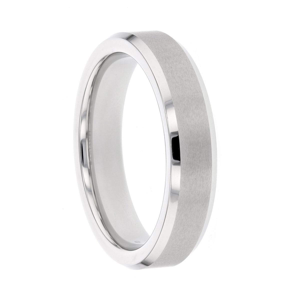 White Tungsten & Satin Finish Center 5mm Comfort Fit Wedding Band, Size 9