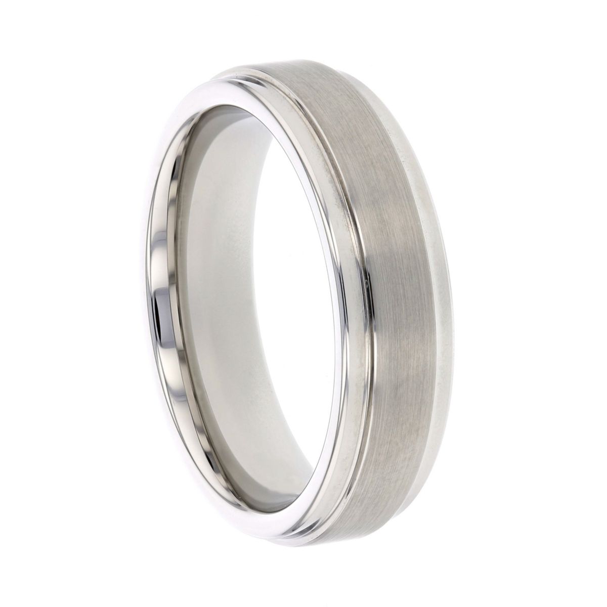White Tungsten Step Beveled Edge Comfort Fit 6mm Wedding Band, Size 9