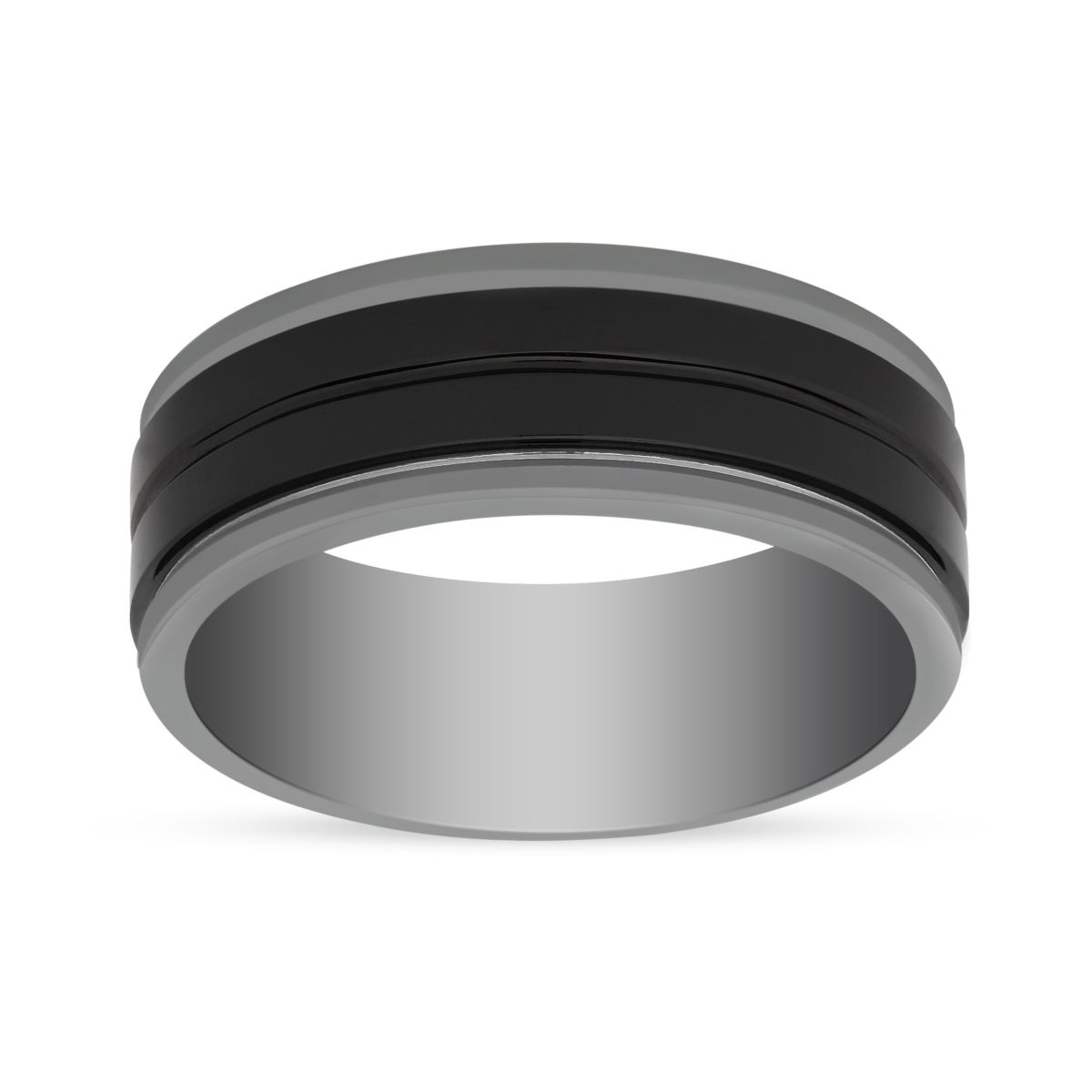 Tungsten and Black Ceramic 8mm Comfort Fit Wedding Band, Size 10