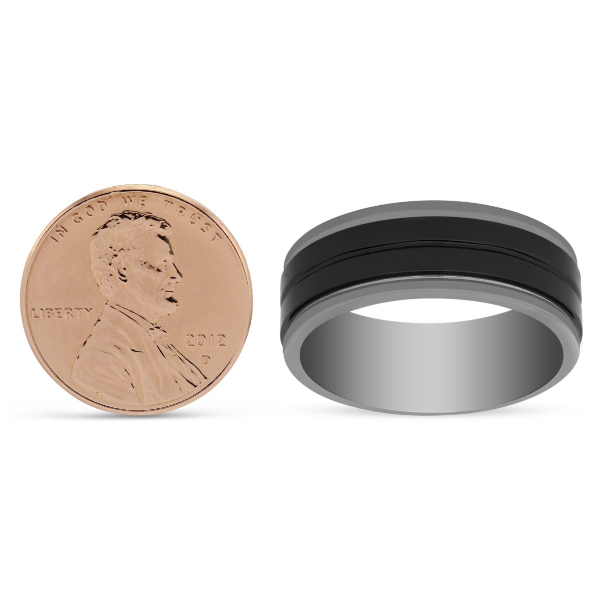 Tungsten and Black Ceramic 8mm Comfort Fit Wedding Band, Size 10