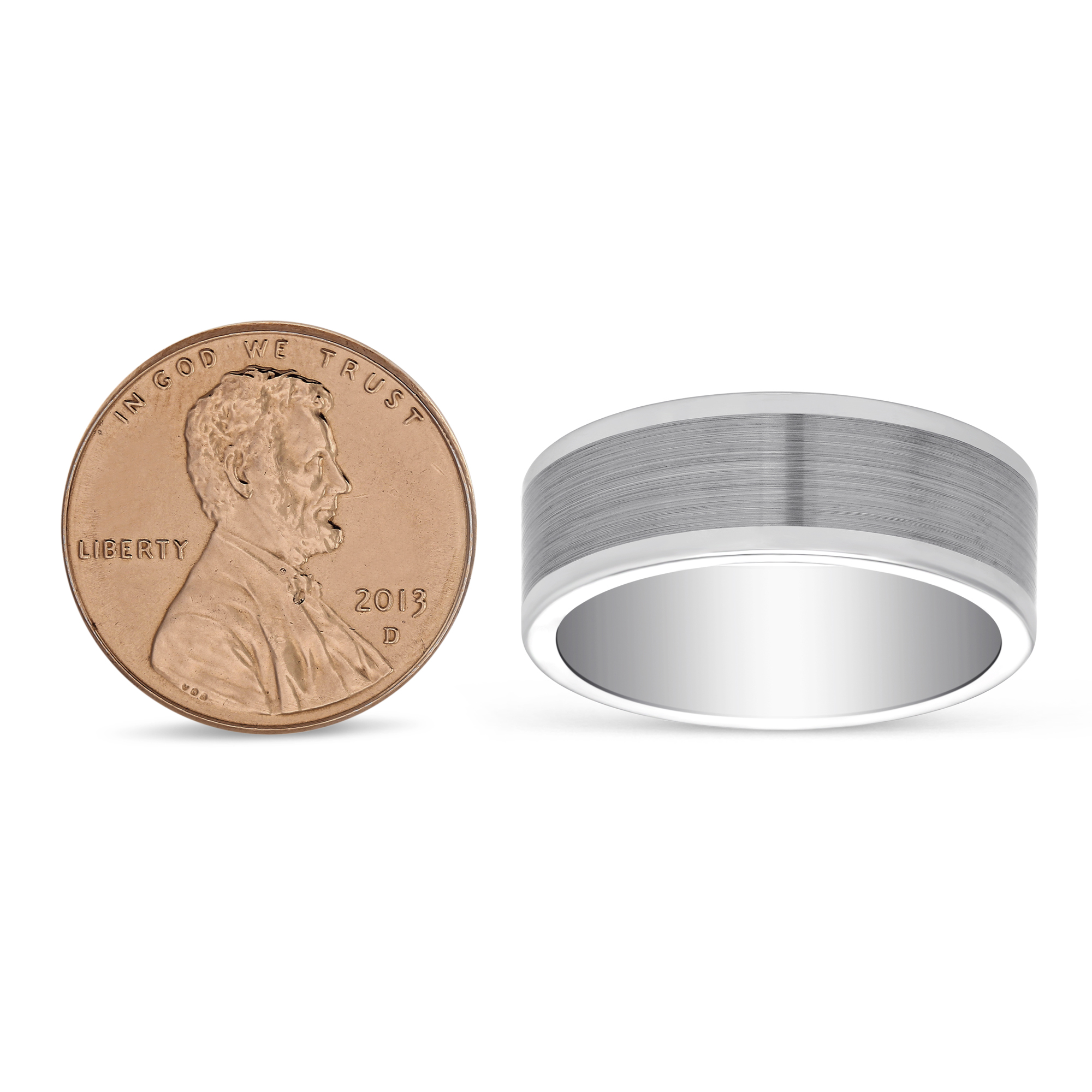 Tungsten Matte & Polished Pipe Cut Wedding Band, 8mm, Size 9