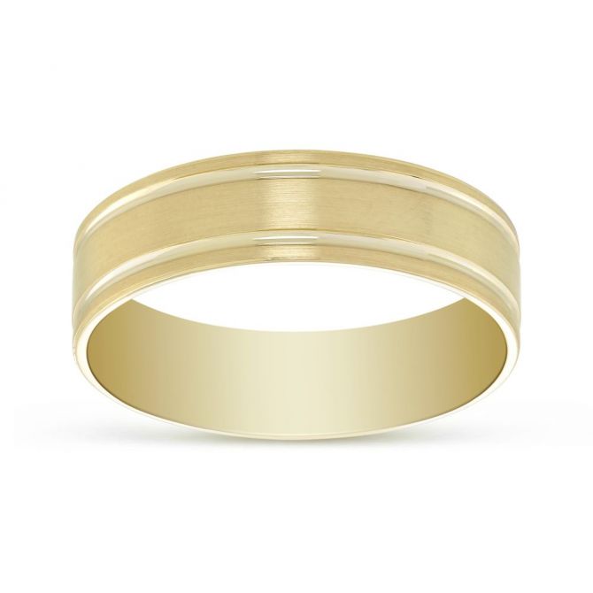 Yellow Gold Satin Center Wedding Band with White Gold Grooves, 6mm