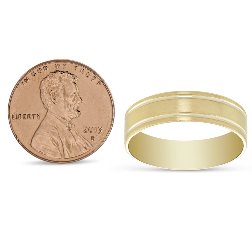 Yellow Gold Satin Center Wedding Band with White Gold Grooves, 6mm