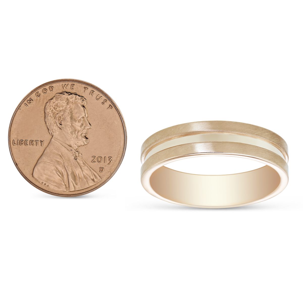 14K Rose Gold Brushed & Polished Finish Comfort Fit Wedding Band, Size 10
