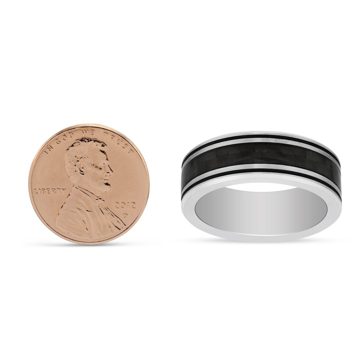 Black & White Tungsten 8mm Band with Checkerboard Center Black Stripe