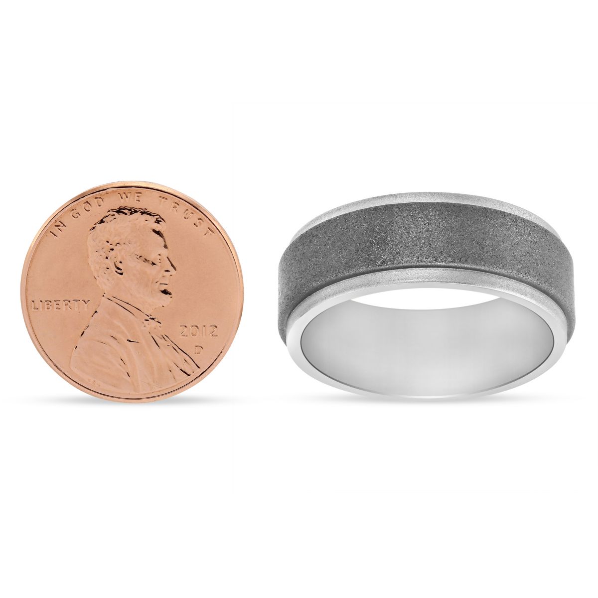 White Gold & Tungsten 8mm Matte Finish Step Edge Wedding Band, Size 10