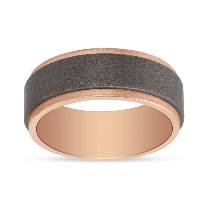 18K Rose Gold & Tungsten 8mm Matte Finish Step Edge Wedding Band, Size 10