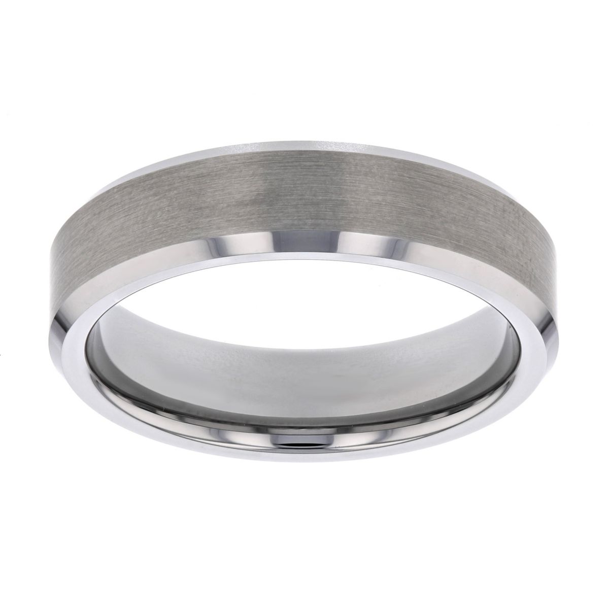 Tungsten & Satin Finish Beveled Edge Comfort Fit 6 mm Wedding Band, Size 11