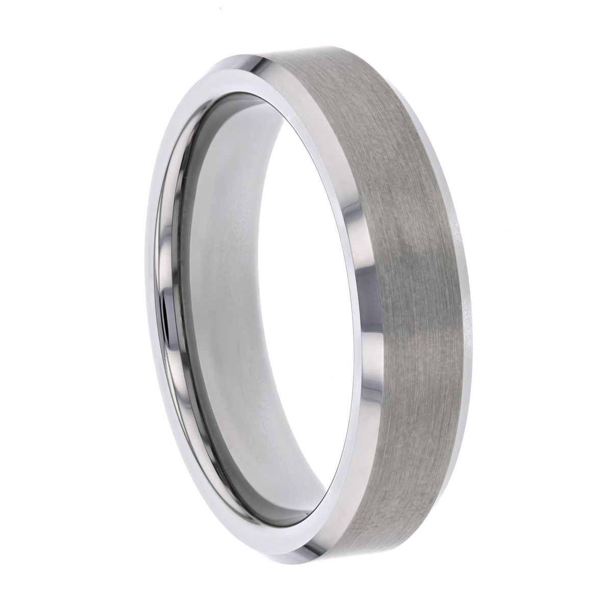 Tungsten & Satin Finish Beveled Edge Comfort Fit 6 mm Wedding Band, Size 11