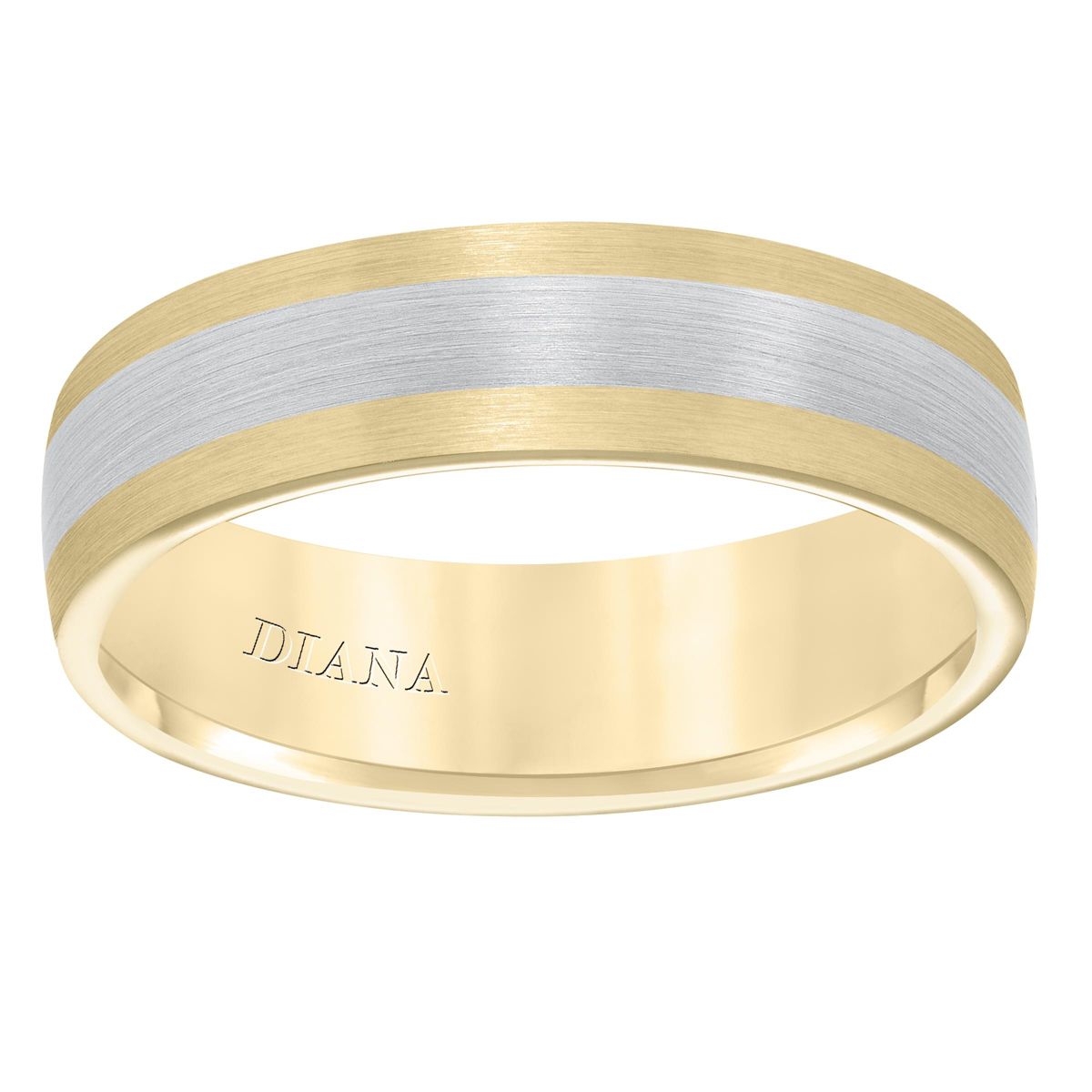 14K White & Yellow Gold Satin Domed Wedding Band, Size 10