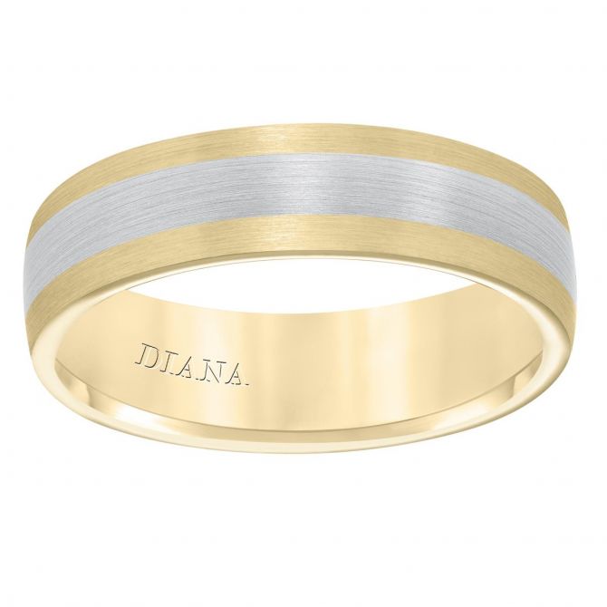 14K White & Yellow Gold Satin Domed Wedding Band, Size 10