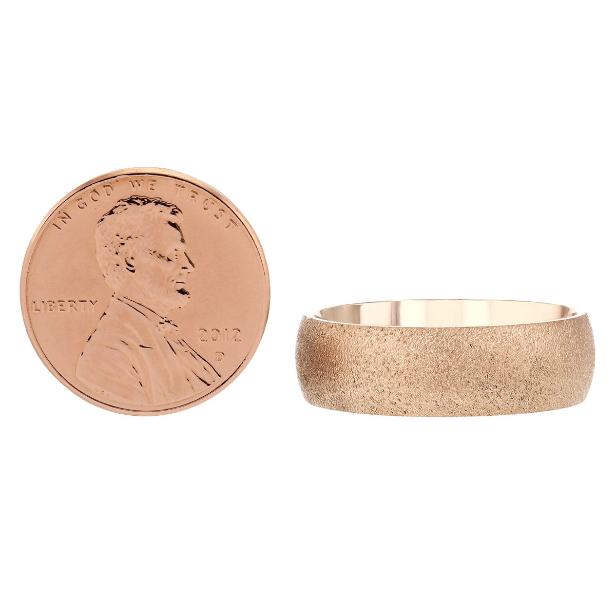 14K Rose Gold 7mm Matte Textured Comfort Fit Wedding Band, Size 10