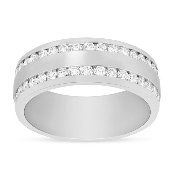 14K White Gold 8mm 2 Row Channel Set Diamond Wedding Band Size 10