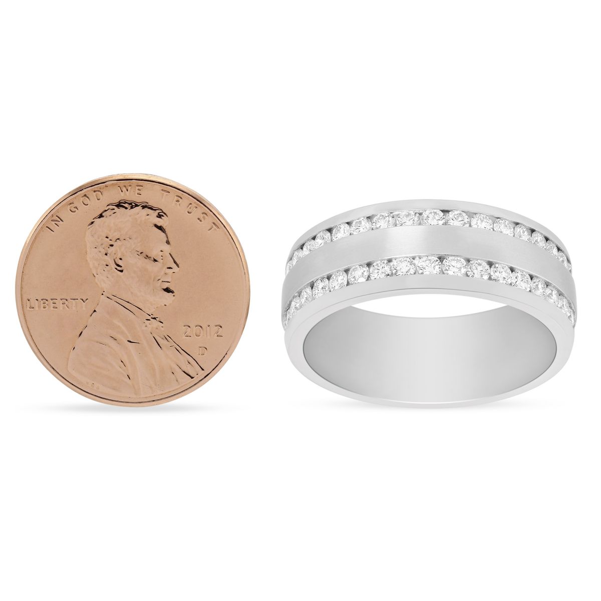 14K White Gold 8mm 2 Row Channel Set Diamond Wedding Band, Size 10