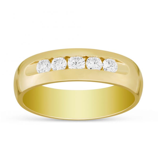14K Yellow Gold Channel Set Diamond Wedding Band, 6mm