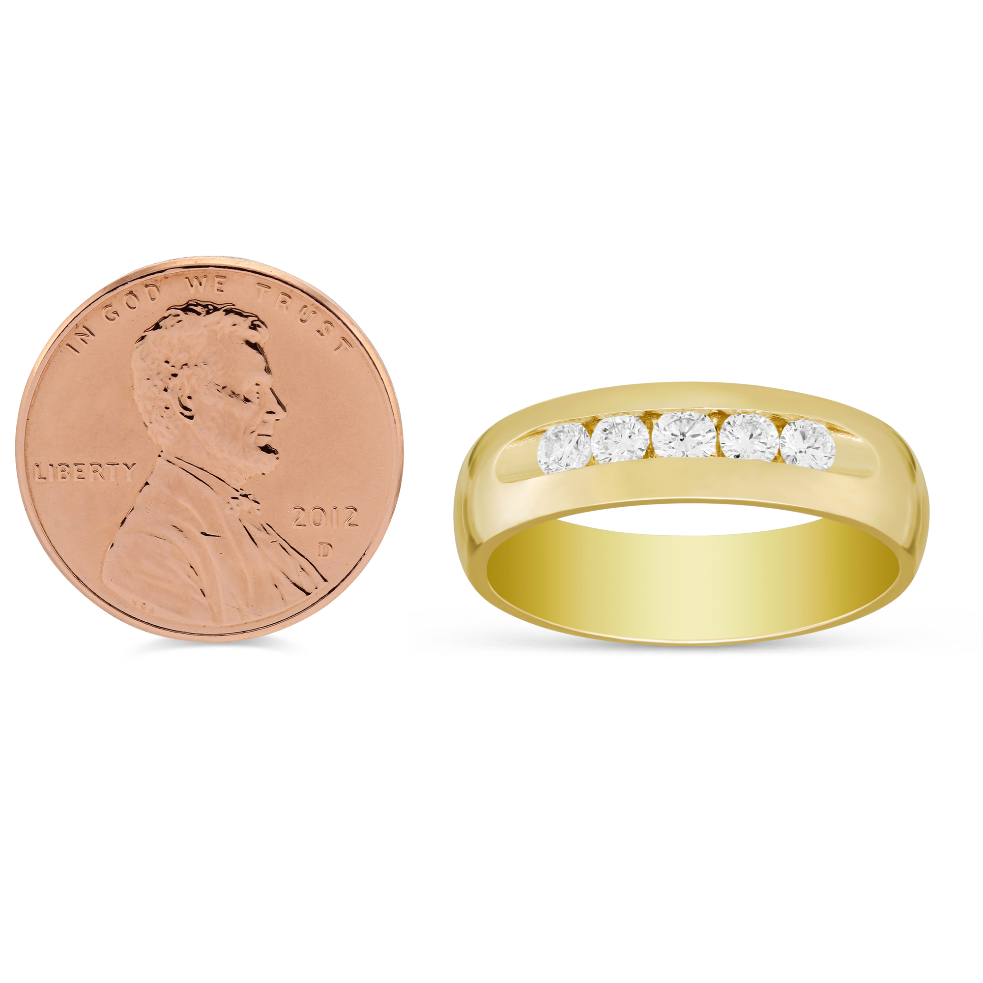 14K Yellow Gold Channel Set Diamond Wedding Band, 6mm