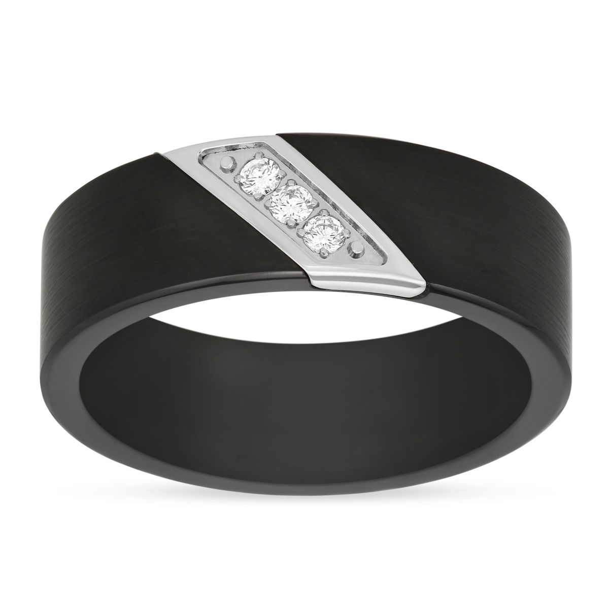 Tungsten & Black PVD 8mm Diagonal Diamond Inlay Wedding Band, Size 11.5