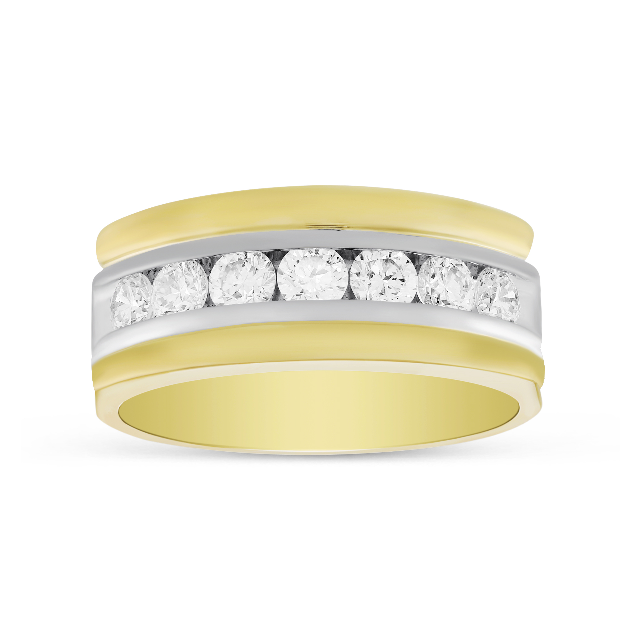 14K Yellow & White Gold Comfort Fit Channel Set Diamond Wedding Band, 9mm