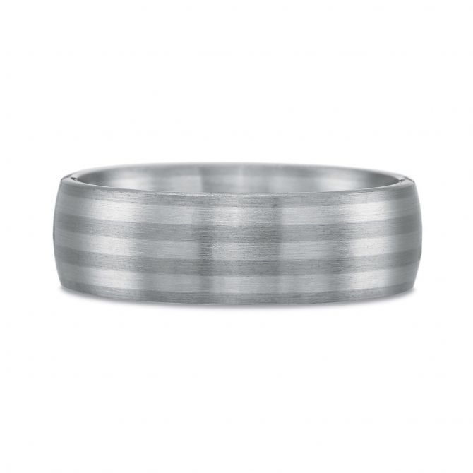 Platinum Brushed Striped 8mm Wedding Band, Size 10