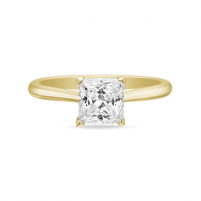 18K Yellow Gold New Aire Solitaire Ring Setting For Princess Cut Diamond