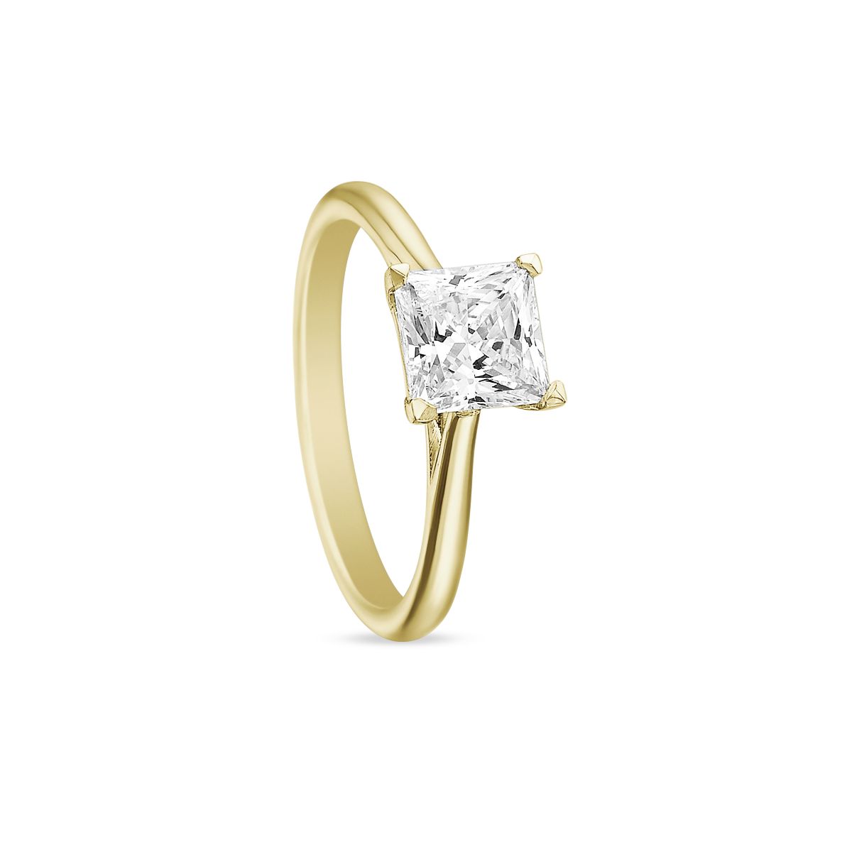 18K Yellow Gold New Aire Solitaire Ring Setting For Princess Cut Diamond