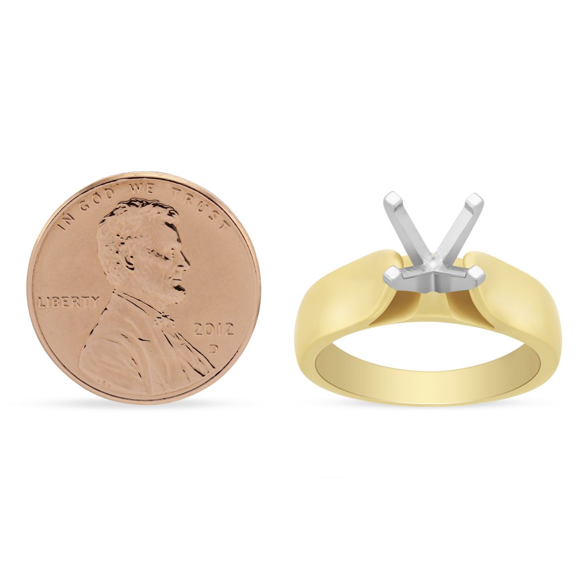 Yellow Gold Cathedral Solitaire Ring Setting for 2Ct Center Diamond