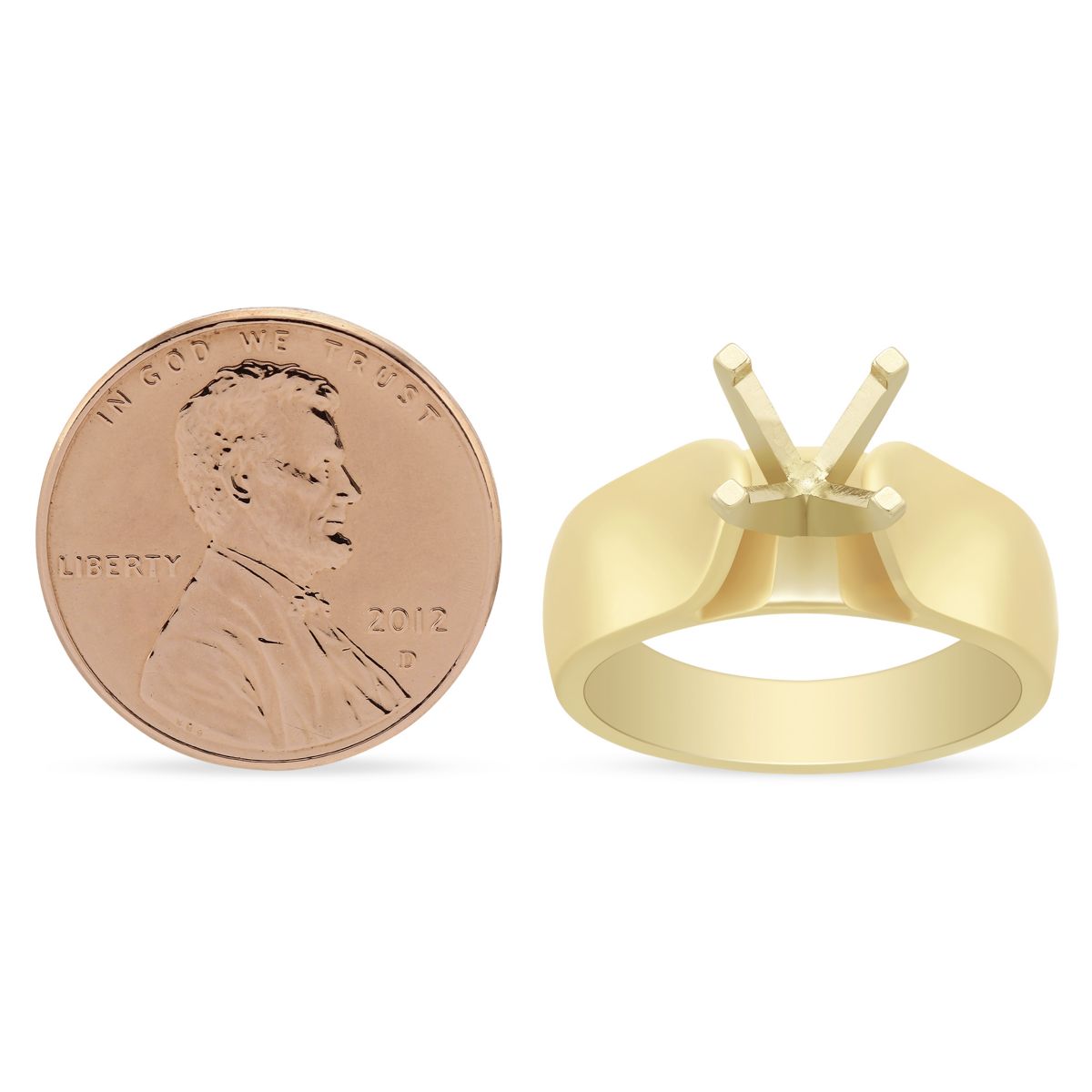 Yellow Gold Cathedral Solitaire Ring Setting  for 2.00ct Center Diamond
