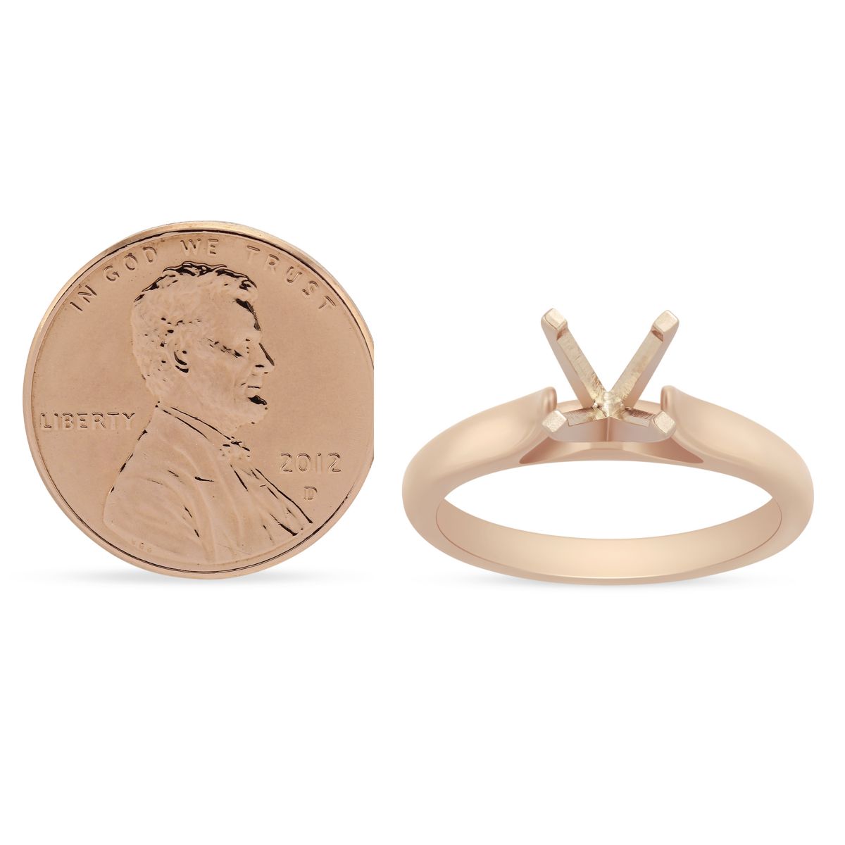 14K Rose Gold Solitaire Cathedral Engagement Ring Mounting